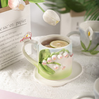 Tasse en céramique 3D originale de fleur de tulipe peinte à la main de fille de coeur de cloche de vent de fleur tasse de cadeau de vacances