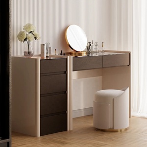 <strong>Contemporary</strong> <strong>Dressing</strong> <strong>Table</strong> Durable MDF Board Makeup Vanity with Integrated Chest Tempered Glass Top Vanity <strong>Table</strong> for Bedroom - Product Image 2