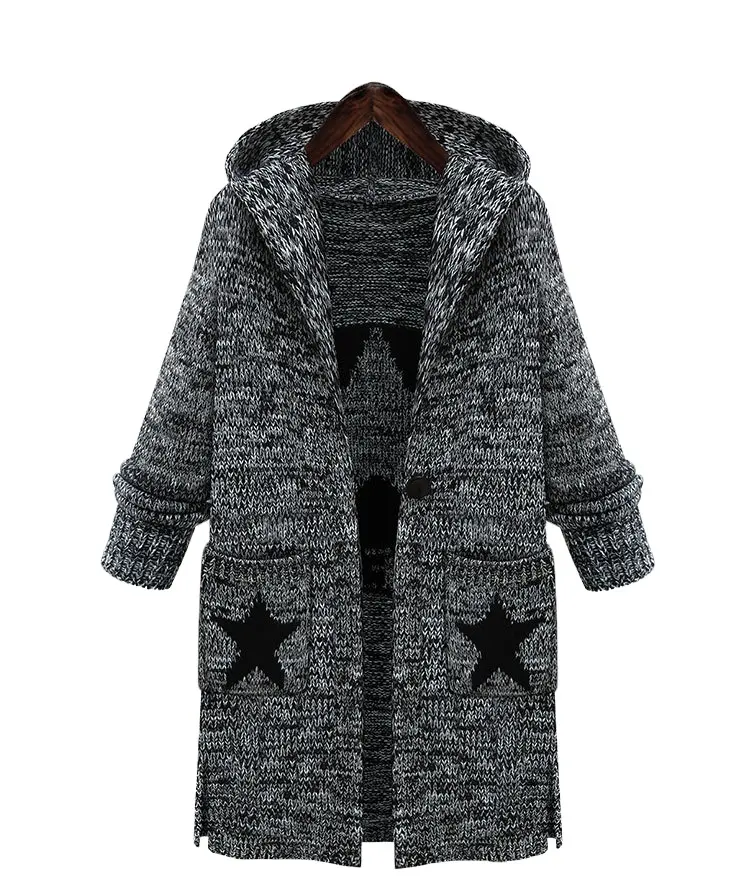 2021 autumn and winter new Korean style hooded long knitted cardigan jacquard sweater coat