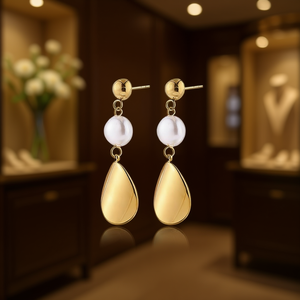 เอมี่ เอมี่ต่างหูมุกทรงหยดน้ำ ชุบทอง มุกเทียมสีขาว ทรงหยดน้ำทรงกลม สำหรับผู้หญิง สวมใส่ได้ทุกวัน สไตล์คลาสสิก - Product Image 2