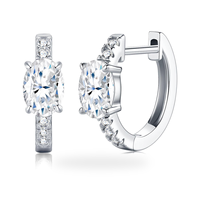 Boucles d'oreilles créoles personnalisées en argent sterling 925 avec moissanite ovale 5x7mm, bijoux fins S925 pour femmes