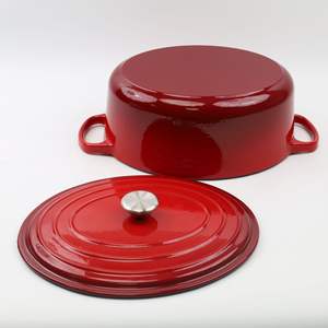 หม้อต้มปลาเหล็กหล่อเคลือบขนาด31ซม. คลาสสิกเครื่องครัวโลหะทรงรีใช้กับเครื่องล้างจานและเตาอบหม้อซุปและสต็อกที่ปลอดภัย - Product Image 6