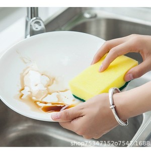 Éponge à vaisselle durable, bloc rectangulaire 10x6.5x3, tampon de nettoyage de cuisine haute densité, jaune vert - Product Image 1