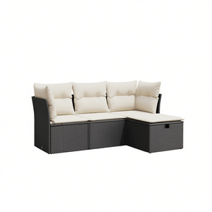 <b>Black</b> And Cream Pe Rattan Garden Sofa Set With Powder Coated Steel <b>Frame</b> Outdoor Furniture For Garden Seating Capacity 4 - Product Image 1