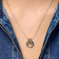 Collier ras du cou Gemnel tendance avec pendentif cercle entrelacé, plaqué or 14 carats, argent sterling 925, bicolore, pour femme