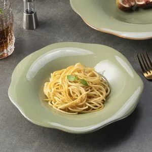 Yayu mới Sáng tạo thiết kế màu xanh lá cây lò không thường xuyên cá nhân gốm ý Pasta tấm Platter Bộ đồ ăn