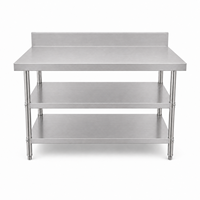 Table de préparation alimentaire sur mesure en acier inoxydable 304 avec crédence et plan de travail à 3 niveaux pour cuisine commerciale