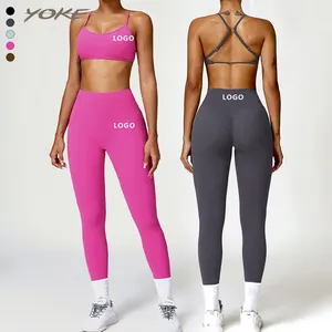 YOKE Top Selling Backless Buttock Slim Hip Line Fit High Neckline Classic Sportswear Gym Set Clothing Yoga Set For Women