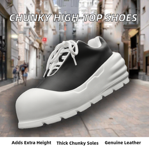 Chaussures montantes décontractées pour homme, style Monk Strap, avec empeigne en cuir épais et caoutchouc PU, semelles épaisses rehaussantes et doublure en maille - Product Image 2