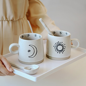 Taza <span class=keywords><strong>de</strong></span> cerámica Lelyi American Retro pintada a mano con <span class=keywords><strong>sol</strong></span> y luna, taza <span class=keywords><strong>de</strong></span> <span class=keywords><strong>café</strong></span> Simple creativa <span class=keywords><strong>de</strong></span> alto valor - Product Image 1