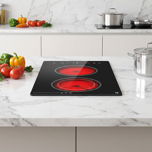 Table de cuisson intelligente 2 brûleurs, plaque chauffante électrique radiant 120V, design encastrable avec pieds de comptoir, plaque <span class=keywords><strong>vitrocéramique</strong></span> - Product Image 2