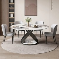 Table à manger ronde moderne en marbre pour 6 personnes, ensemble de salle à manger, table de centre pour restaurant, mobilier de cuisine extérieure