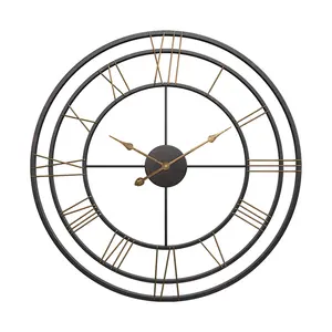 Anillo de Metal clásico, antiguo, Industrial, esqueleto de hierro, números <span class=keywords><strong>romanos</strong></span>, decoración del hogar, reloj de pared negro - Product Image 1