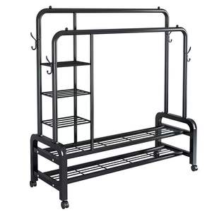 Perchero Doble Sencillo para Ropa, <span class=keywords><strong>Tendedero</strong></span> de Interior para Balcón, Material de Hierro, Uso en Dormitorio, Organizador de Almacenamiento Móvil <span class=keywords><strong>con</strong></span> <span class=keywords><strong>Ruedas</strong></span> - Product Image 1