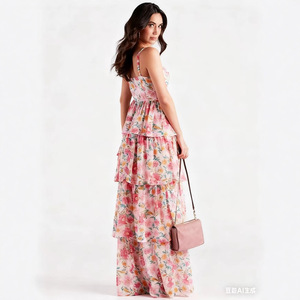 Vestido de Noche Largo de Gasa con Estampado Floral y Hombros Descubiertos, Cintura Imperio, Capa Transparente, Vestido de Moda para Mujer - Product Image 5