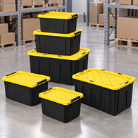 Bac de rangement robuste pour garage, sous-sol et usage domestique, avec couvercle jaune, en plastique PP renforcé