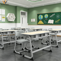 Ensemble de chaises de bureau en plastique pour deux personnes, de haute qualité, réglables en hauteur, design ergonomique, tiroir écologique pour une utilisation en classe