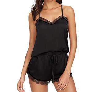 Women's Sleeveless Strap Lace Trim Satin Cami Top Nightwear Sexy <b>Summer</b> Home Wear Elastic Waist <b>Pyjama</b> Sets - Product Image 2