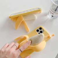 Coque de téléphone portable en silicone 3D design banane, style Ins, antichoc et adhésive pour 16/15/14/13/12 Pro Max