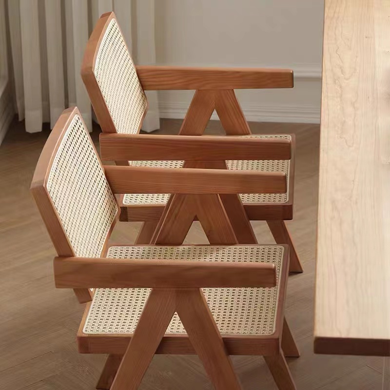 Modern solid wooden French style rattan hotel restaurant cafe shop chair dining room furniture