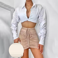 Ropa de Dama para Otoño Nueva Blusa Blanco y Negro con Diseños Irregulares Crop Top y Cuello Vuelto Camisas para Mujer