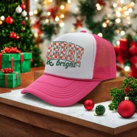 Casquettes de baseball en maille avec logo personnalisé Casquette de camionneur en mousse tricolore avec corde pour impression d'arbre de Noël à 5 panneaux