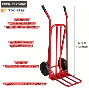 Carretilla <span class=keywords><strong>de</strong></span> Plataforma <span class=keywords><strong>de</strong></span> Acero Reforzado <span class=keywords><strong>de</strong></span> 600 lb con Doble Placa <span class=keywords><strong>de</strong></span> Apoyo, Asas Ergonómicas Dobles, Ruedas Neumáticas Rojas <span class=keywords><strong>de</strong></span> 10 Pulgadas, Carro OEM - Product Image 2