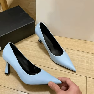 Zapatos de Tacón Alto de Cuero Genuino para Mujer, Zapatos de Boda de Lujo con Suela Roja, Punta Abierta, Plantilla de PU, Gran Marca, Versacees para Mujer, Gran Venta - Product Image 4