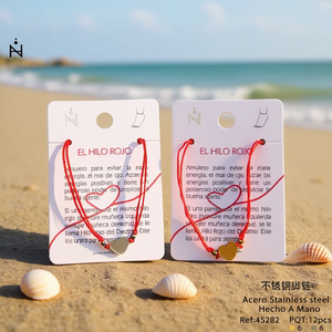 Cavigliera a forma di cuore in acciaio inossidabile con cordino rosso, amuleto per buona fortuna e protezione - Product Image 3