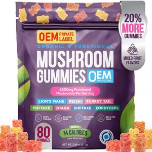 OEM ฉลากส่วนตัวเห็ด Gummies วิตามินอินทรีย์มังสวิรัติ Nootropic อาหารเสริมอินทรีย์แผงคอสิงโตเห็ด Gummies