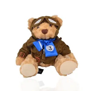 Mainan Mewah Kustom Lucu Lembut Boneka Binatang Maskot Maskapai Penerbangan Pilot Boneka Beruang dengan Kacamata