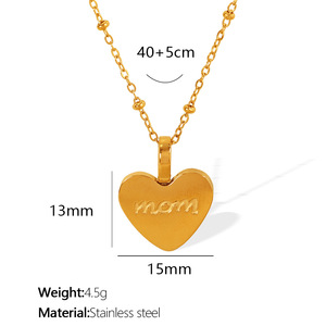 Collar minimalista con colgante de corazón para mamá, cadena de acero inoxidable pulido a prueba de agua, joyería al por mayor para el Día de la Madre para mujer - Product Image 5