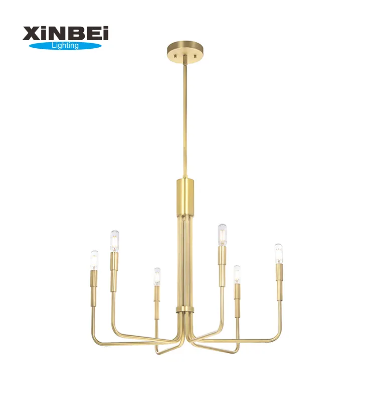 Indoor Modern Chandelier Pendant Lamp, Brass Adjustable 6 Light Chandeliers for Living Room
