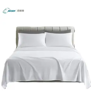 Ensembles de draps de lit d'hôtel 100 coton 4 pièces blanc vente en gros de drap de lit en coton de couleur unie ensemble de literie