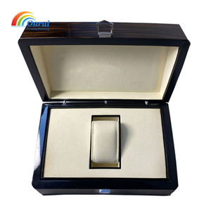 Boîte à montre simple en bois d'ébène brillant, finition piano, étui de présentation de luxe en bois pour montre-bracelet, doublure en cuir beige - Product Image 3