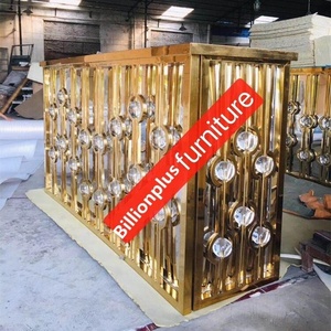 Moderno tavolo da Bar rotondo in cristallo con Base in metallo dorato per matrimoni <span class=keywords><strong>hotel</strong></span> club o feste - Product Image 2