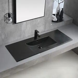 Luxury Matte Black Bathroom Vanity Sink One Piece Thin Edge Ceramic Cabinet Hand Wash Basin