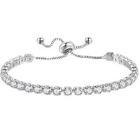 Bracelet tennis Eycoer BA-095 en laiton plaqué or 4 mm, chaîne ajustable en zircon, design géométrique simple à tirer, pour femme, idéal pour les soirées