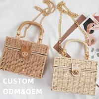 Nouveau fait à la main paille rotin pochette de luxe Style naturel décontracté fourre-tout chaîne décoration Durable été plage accessoire pour les femmes