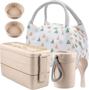 Fiambrera Bento japonesa de 3 capas sin BPA, contenedores de capa superior a prueba de fugas ecológicos con paja de trigo para preparación de comidas - Product Image 1
