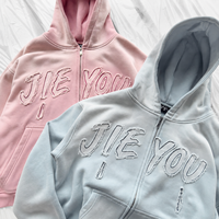 Sweat à capuche zippé personnalisé avec logo brodé vintage délavé, en mélange de coton écologique, coupe ample, style streetwear