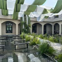 Cortina de Techo de Chifón Fresca y Elegante para Decoración de Restaurantes en Áreas Escénicas al Aire Libre, Diseño de Ondas Impulsadas por el Viento