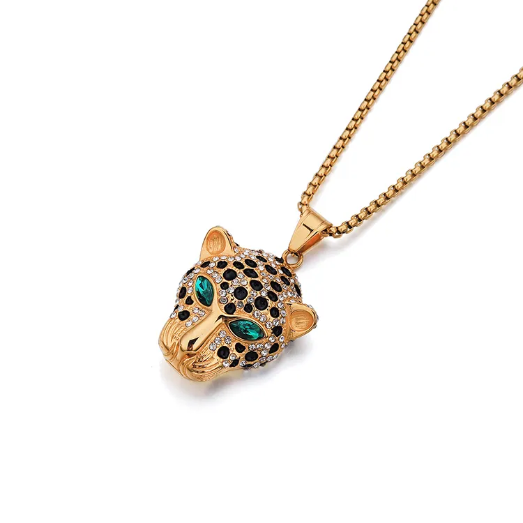 Dainty 316 l collane di gioielli in oro 18 carati di alta qualità in acciaio inossidabile occhi verdi collana con pendente a forma di diamante con testa di leopardo per donna