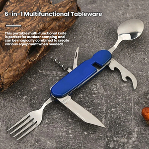 6-in-1 multi-functional camping set fork knife spoon double-layer folding tableware portable versatile camping gadget - Product Image 2