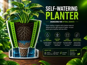 <span class=keywords><strong>Pot</strong></span> auto-arrosant à <span class=keywords><strong>action</strong></span> capillaire, écologique, léger, en plastique PET, pour une utilisation suspendue, sur bureau et multi-scènes - Product Image 2