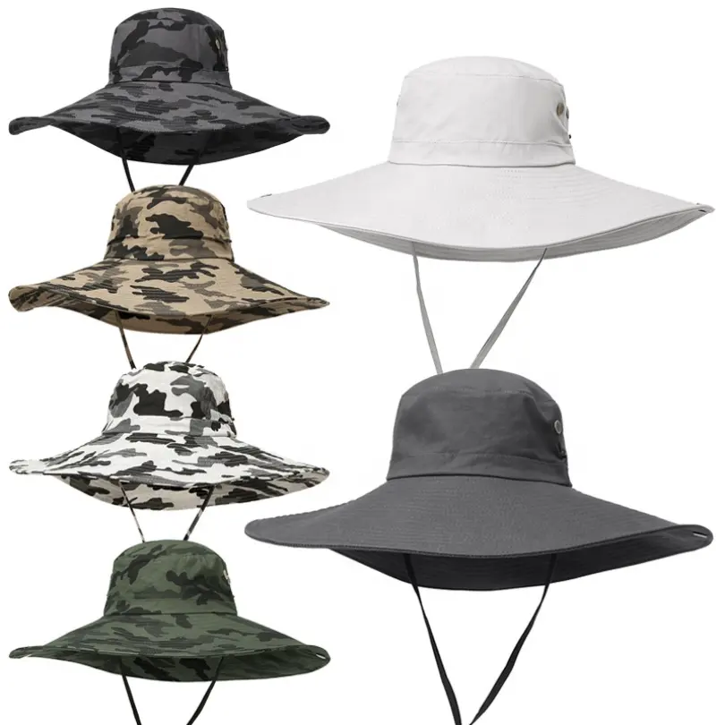 Custom Made Mũ Mặt Trời Mùa Hè Ngoài Trời Siêu Rộng Vành Thể Thao Câu Cá Xô Cap Ngụy Trang Xô Mens Safari Hat Bucks Hat