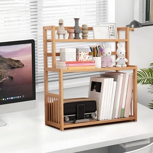 Modern bamboo 3-tier <b>desktop</b> storage <b>shelf</b> for office books and documents, study stationery storage, and kitchen storage. - Product Image 2