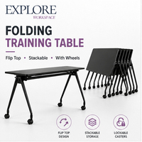 Table de formation pliante moderne avec plateau rabattable, empilable, avec roulettes, structure robuste pour salle de conférence, formation et réunions