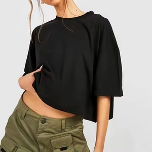 T-shirt da <span class=keywords><strong>Donna</strong></span> Sexy e Comoda in Cotone 100% da 230 Grammi, Taglio Corto e Ampio, <span class=keywords><strong>Mezza</strong></span> <span class=keywords><strong>Manica</strong></span>, Collo Aderente per l'Estate - Product Image 2