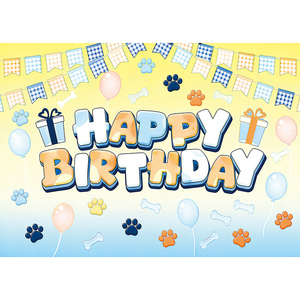 Bannière de fond Joyeux Anniversaire motif patte de chiot bleu <span class=keywords><strong>orange</strong></span> pour photographie canine, décorations et baby shower sur le thème des amis canins - Product Image 3